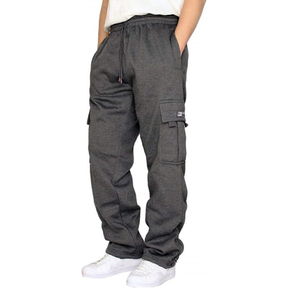 Men's Heavyweight Fleece Baggy Cargo Sweatpants,Drawstring Pants with Pockets,St